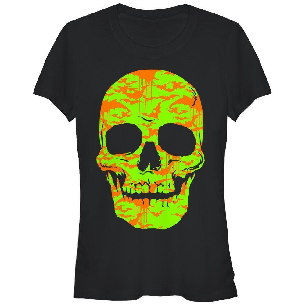 Juniors Lost Gods Halloween Skull Bats In Flight Face Tshirt